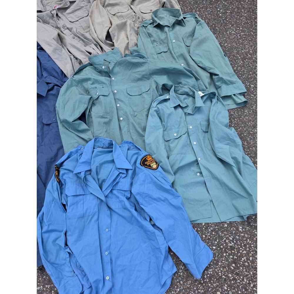 Vintage Lot 18 Canadian Military Work Shirts M-L Blue Tan Green RCMP Saskatoon - Picture 3 of 10